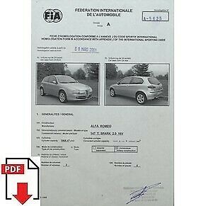 2001 Alfa Romeo 147 T.Spark 2.0 16v FIA homologation form PDF download
